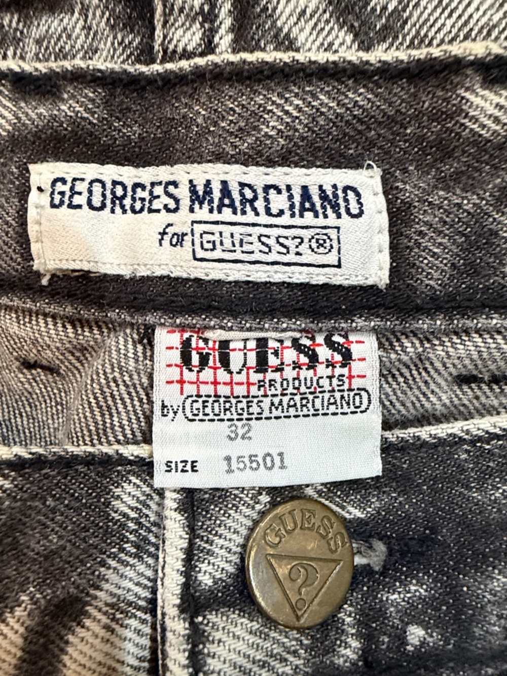 VTG 80s Georges Marciano for GUESS Acid Wash Denim Skirt Red Grid Tag S/M